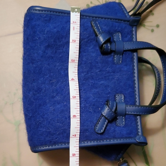 NWR Wool Blend With Leather Trim Blue Italian Handbag - Picture 8 of 10